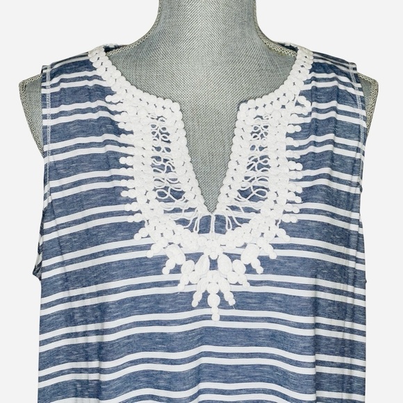 Max Studio Women’s Crochet Front V-Neck Striped Tank Top Size 1X - Picture 4 of 9